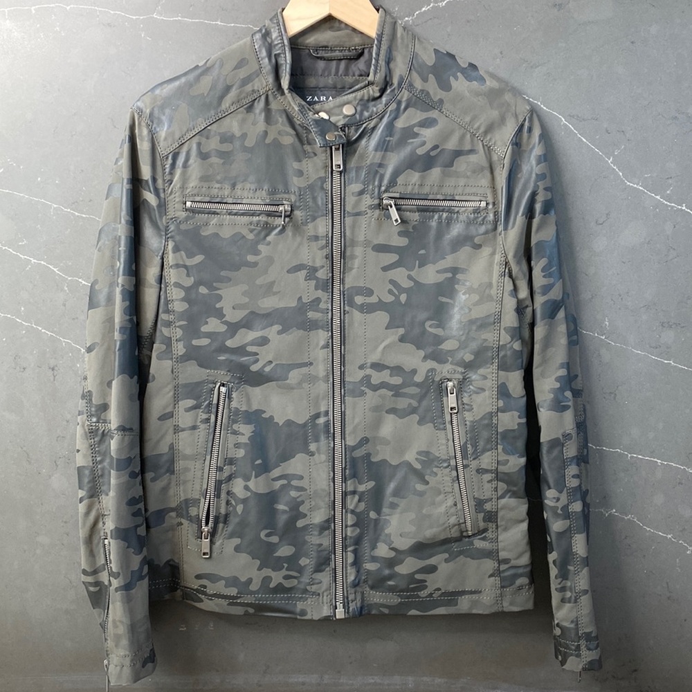 ZARA Mens Small Camo Moto Jacket
